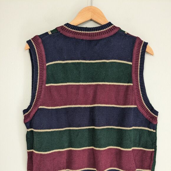 Structure Sweater Vest Mens L Blue Green Maroon 90s Vintage Stripe V-Neck Prep - Picture 3 of 9
